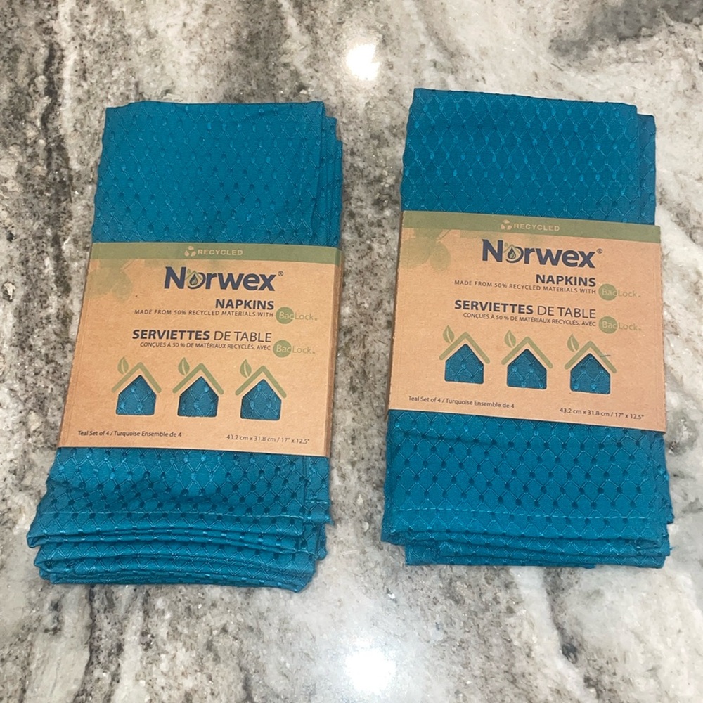 Norwex napkins - teal/turquoise - 8 total (2 packages of 4 napkins)